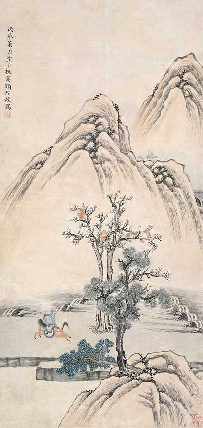 陈枚 猎骑图 立轴